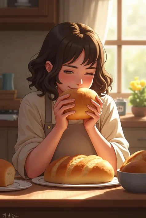 Create an image for me of a person eating bread 