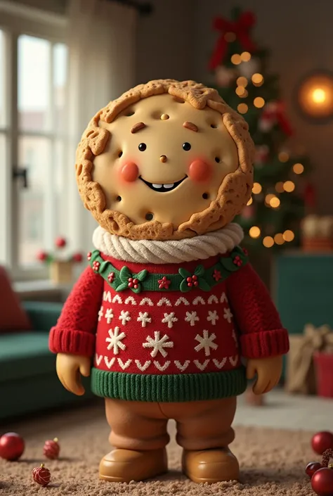 Household cookie-headed man in Christmas clothesHousehold cookie-headed man in Christmas clothes