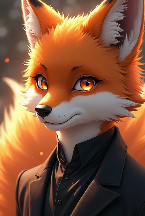 Demi-fox man, orange hair whit black colours, pale skin, anime style