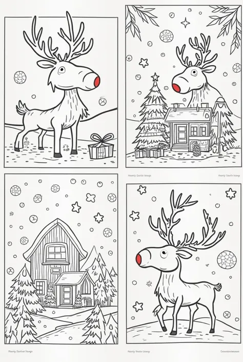 Create for me coloring images with the Christmas niche 
Create 10 coloring images with Christmas niche and reindeer 
