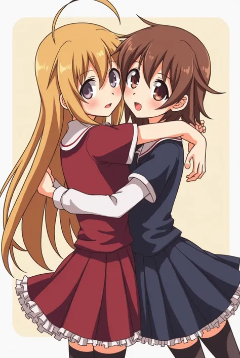 anime characters are hugging each other in a picture, an anime drawing by Ike no Taiga, pixiv, serial art, umineko, yandere, magical girl anime mahou shojo, ecchi anime style, anime girls, ddlc, ( ( misa amane # ) ), gapmoe yandere, gapmoe yandere grimdark