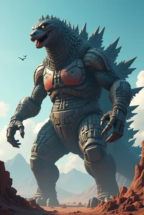 Fortnite giant scroet ,  1000 years old and in the background Godzilla
