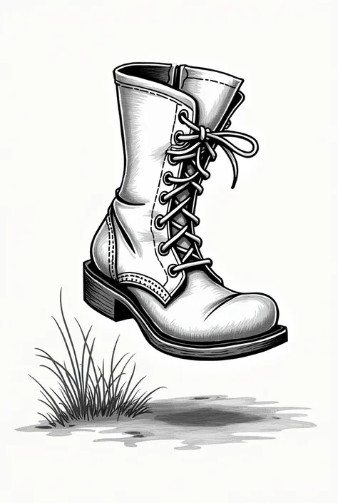 black and white drawing of an animated boot in 50s style