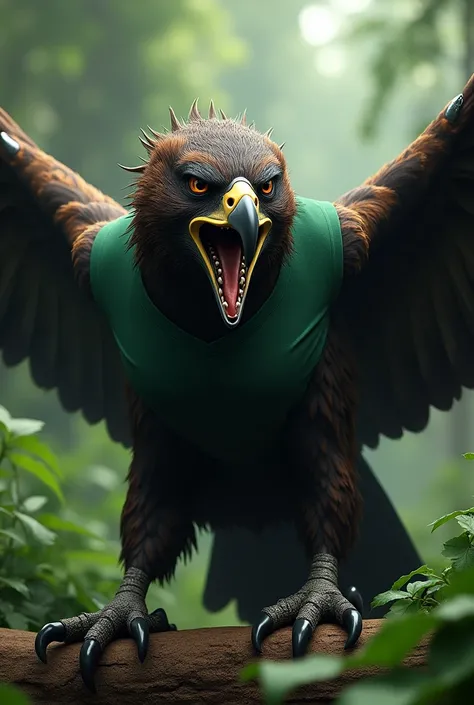 Wicked and angry muscular eagle ,  in the green shirt