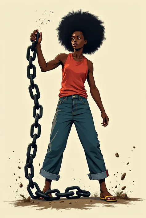 A figure of a young Afro-descendant with an afro breaking a chain,  symbolizing resilience in the face of lifes challenges .

