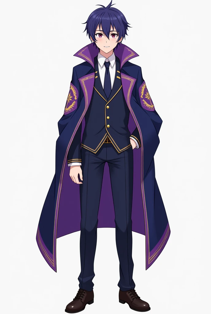 School uniform with purple colors, blue and gold in men
