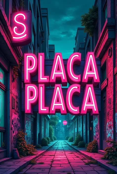 
“An illustrated urban cover for a song titled ‘Placa, placa’. The design features neon pink, green, and blue glowing lights in a nighttime cityscape. Graffiti-covered walls and bold typography displaying ‘Placa, placa’ as part of the graffiti art. The sty...