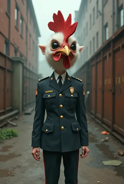 Military cop with a chicken face and an effeminate dwarf 