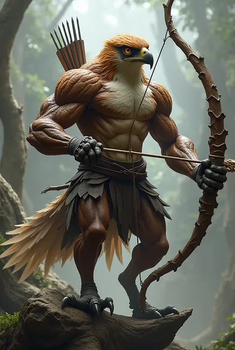 archer hawk, muscular hybrid, bow and arrow, hawk