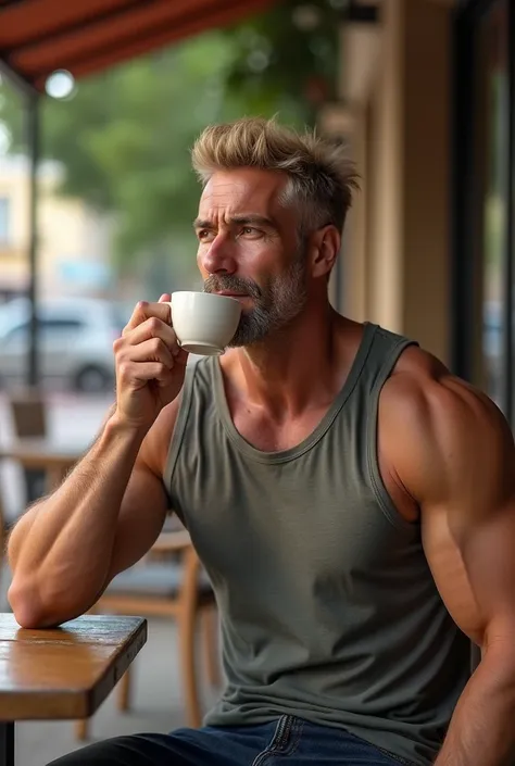  old boy, high of 1.90, blond, Drinking light coffee, Mexican, white