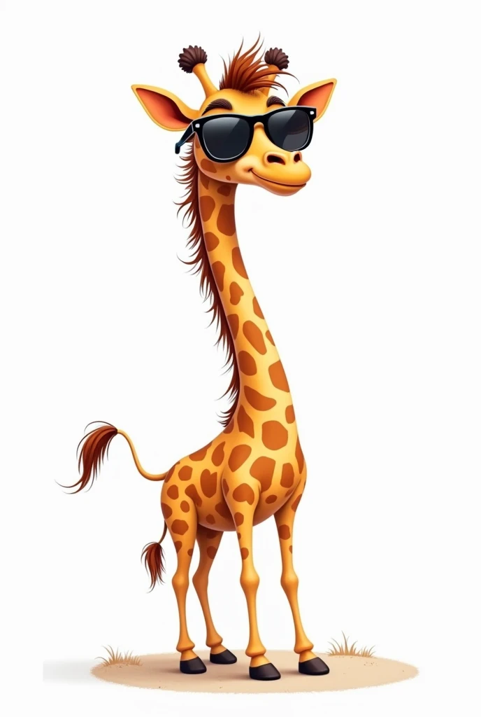 a tall cartoon giraffe with long hair and sunglasses with white background 