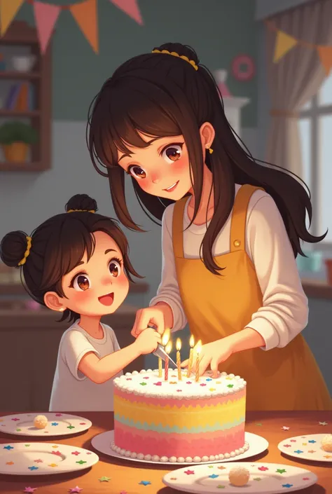 An image of an adult girl cutting the cake on a rens birthday 