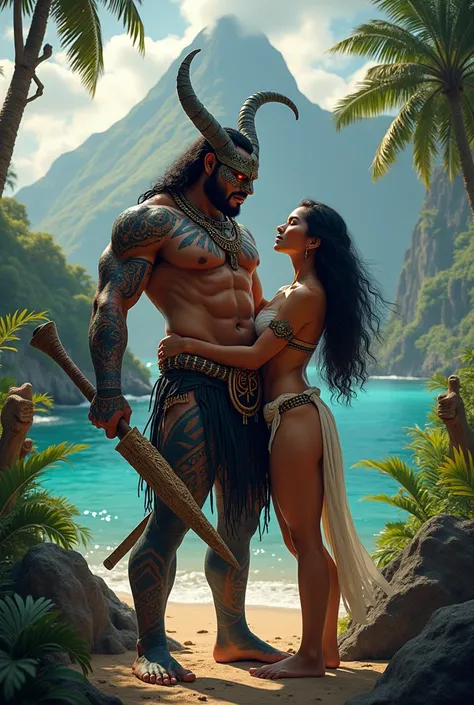  Polynesian warrior demon who protects a pretty Polynesian woman, Love theme  