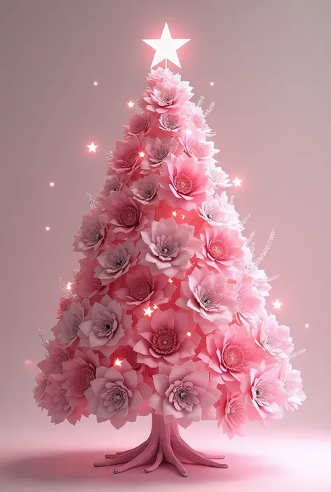 Create a Christmas tree, this made with pink and light pink flowers, yes and that has white glitter, that is a beautiful little brother and that has details of legs and diamonds.