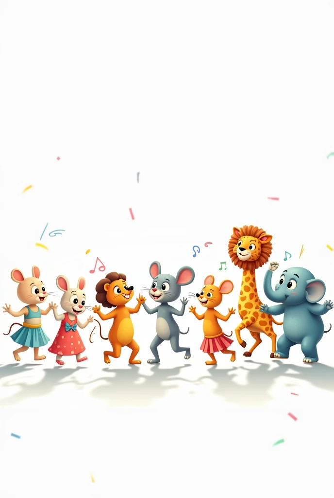 a group of cartoon animals dancing but they are not close to gether with white background 