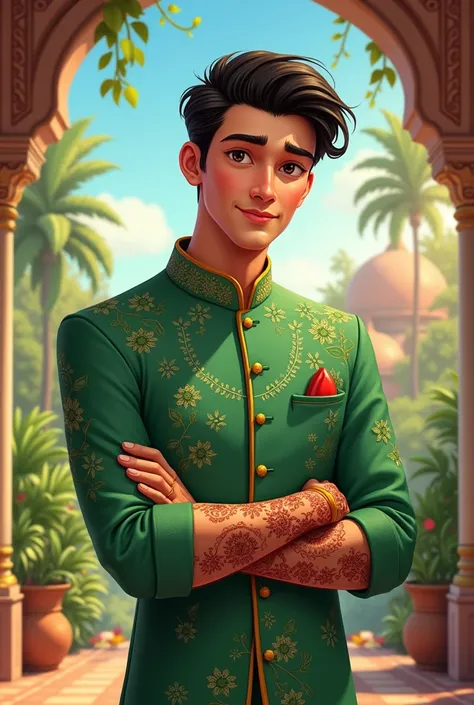 disney indian clean shaved with heena in green sherwani