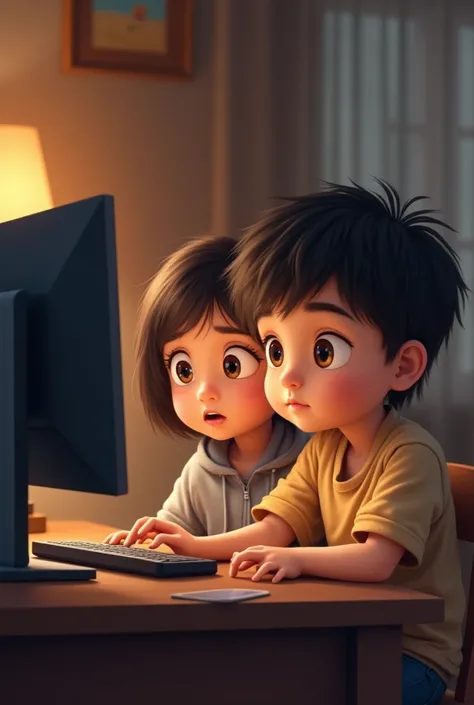 A boy watching his sister play on the computer