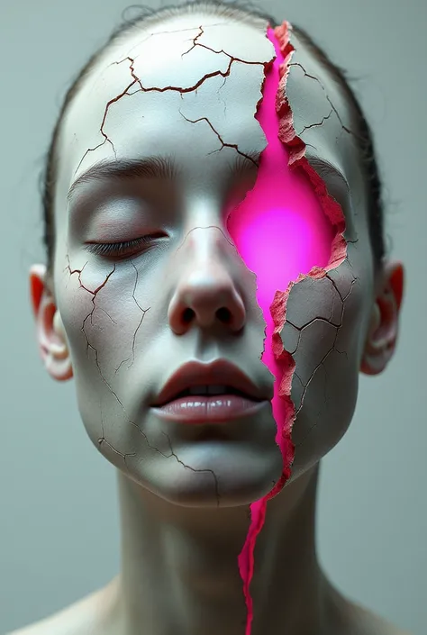 Face with cracks coming out pink from inside