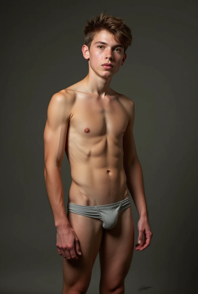 Naked boy with six-pack and long pensi