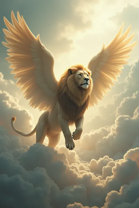 6 wing Lion flying in heaven,collecting sheeps