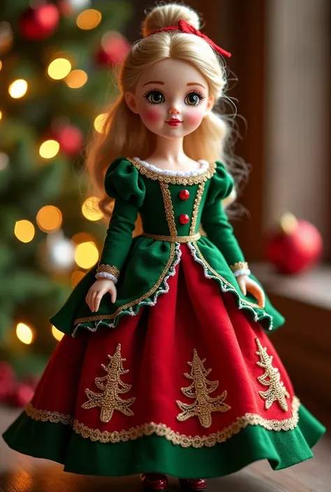 Christmas princess doll red and green dress