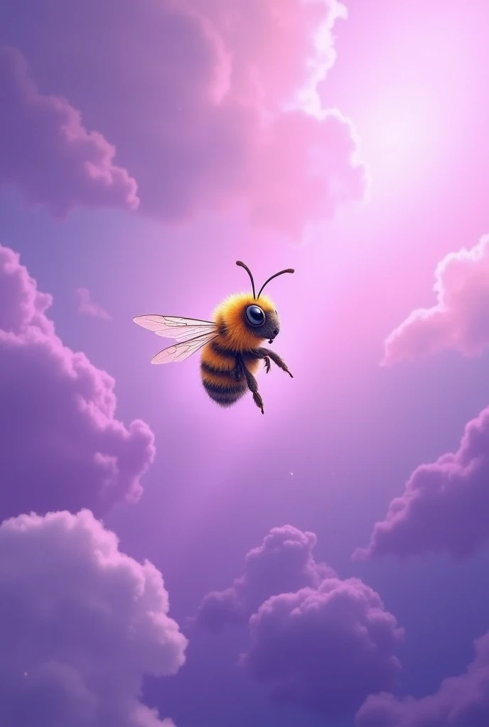 A little bee flying in a violet sky 