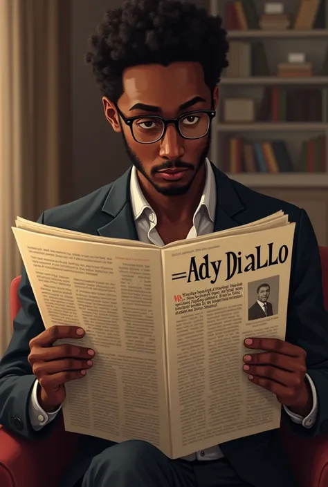 Un intellectuel qui lit un journal qui est écrit Ady Diallo, le jeune poète. 