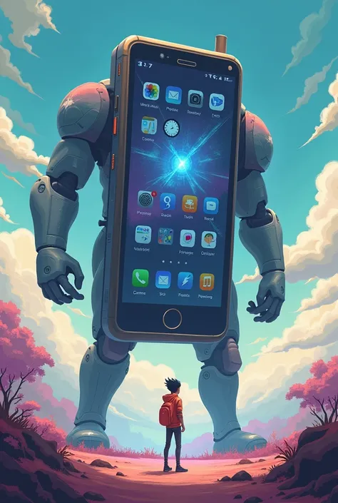 Animated image of a cell phone dominating a teenager