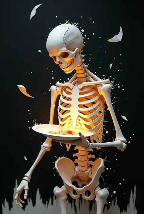 A dramatic and emotional vertical image symbolizing malnutrition, hunger, and invisibility, created using the papercut technique. The protagonist is a thin, emaciated , holding an empty plate. The s body is partially transparent, and in the papercut style,...