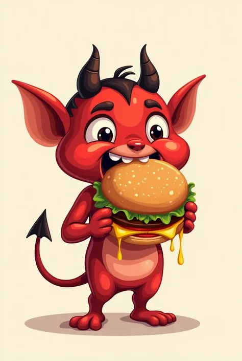 A little devil eating hamburgers for a logo