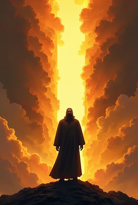  a drawing silhouette of a man in a long robe, beard, in the middle of a column of fire and a column of cloud 