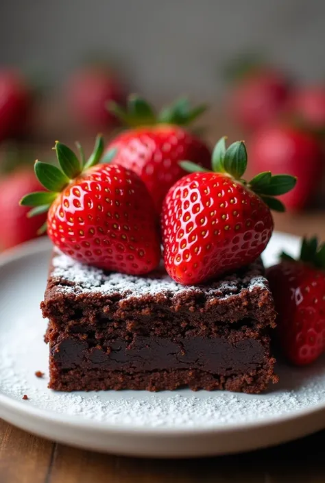 Brownie with strawberries on top 