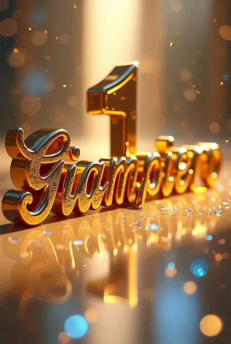  Ultra-realistic name with the text “Giampiero” Royalty style, elegant, calligraphy, shiny solid gold effect , very bright, number 1 under the text “Giampiero”, blue details