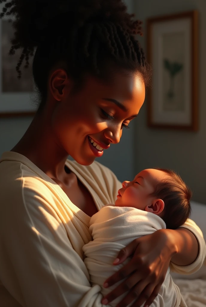 A beautiful dark skin lady with a dark skin baby

