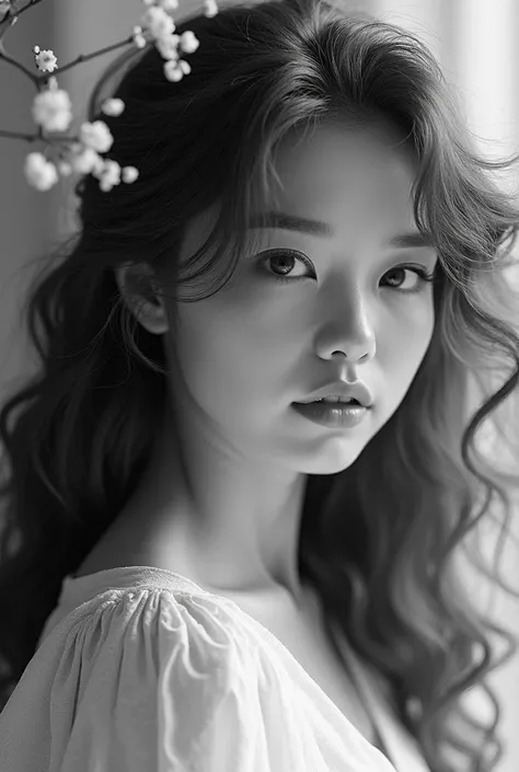  lyrics, 8K ultra HD, A young lady with long curlers, University,  with its details incorporated in the goddess , sharp lines, The background is monochrome,  sharp focus, double exposure, By Yukisakura,  impressive full color 