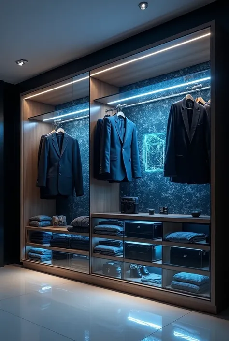 A super advanced high-tech smart wardrobe with digital display 

