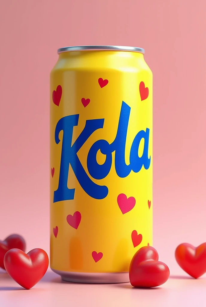 Inca Kola soda in yellow tin and blue logo with small hearts in a Valentines Day campaign