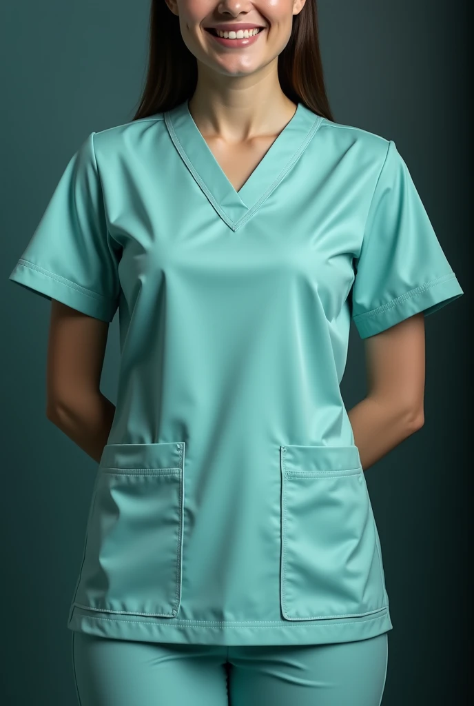 an image of a seawater colored nursing uniform without a person, with a slightly darker background