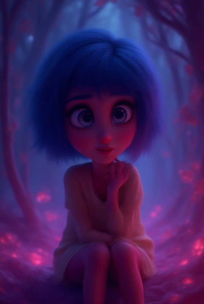 (1girl, disney inside out 2, pixar, 3d, cartoon style, ultra-detailed, intricate details, vivid colors, beautiful face, detailed eyes, delicate features, emotive expression, thoughtful expression, sitting in a colorful mindscape, whimsical imagination, abs...