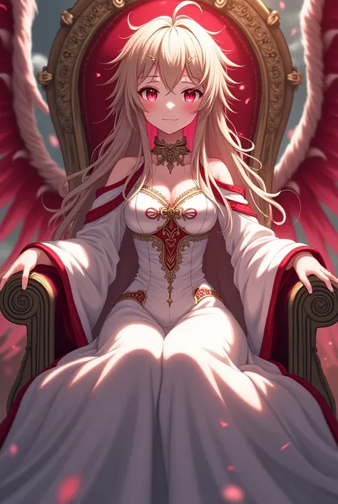 Pretty daemangel girl, throne seat,
markings, wild, unruly hair, pretty face
4k, uhd, hyper anime, high details, best details, high quality.
Land of gleaming spires, gothic architecture.
Soft, glowy, pink eyes, flowing, crimson, white gown, fitted bodice, ...