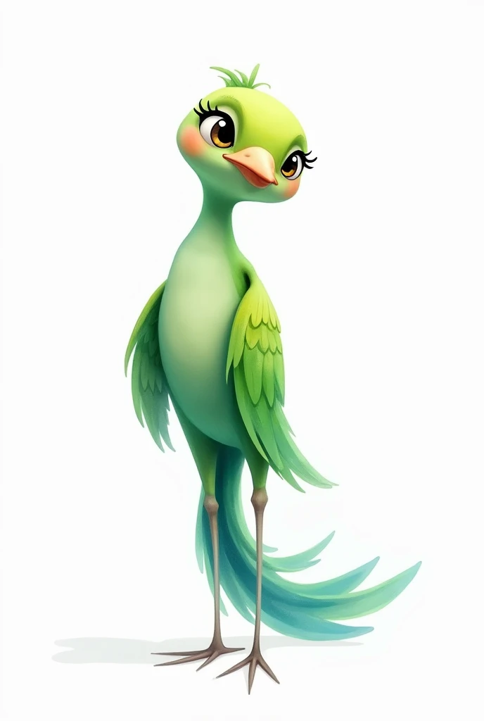 ish green bird, white background, Pixar Watercolor style  