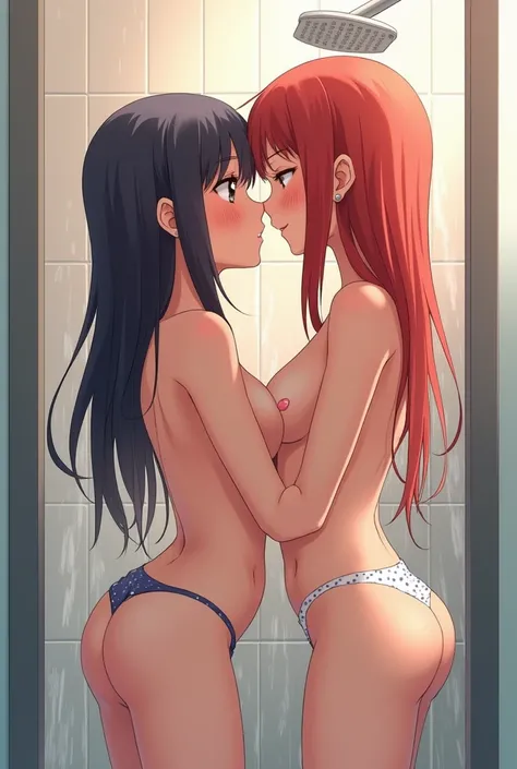 anime hentai style, two naked girls making love together in the shower, high quality, hentai