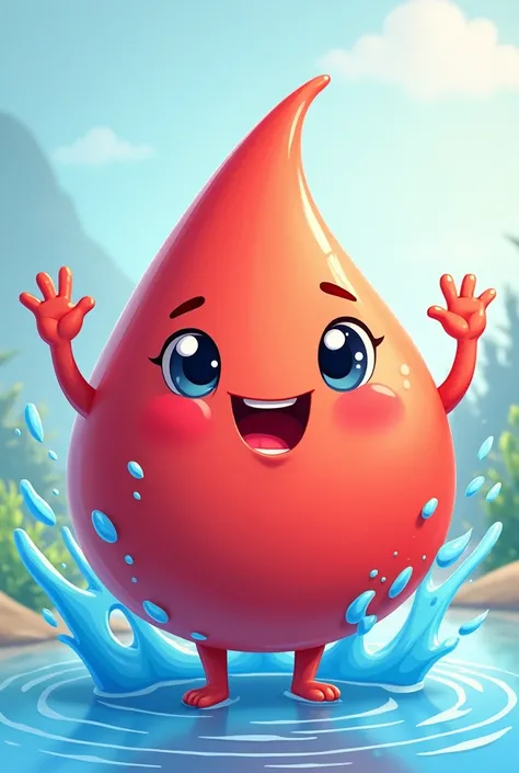  Create a mascot in the shape of a red drop with feet, arms and head  