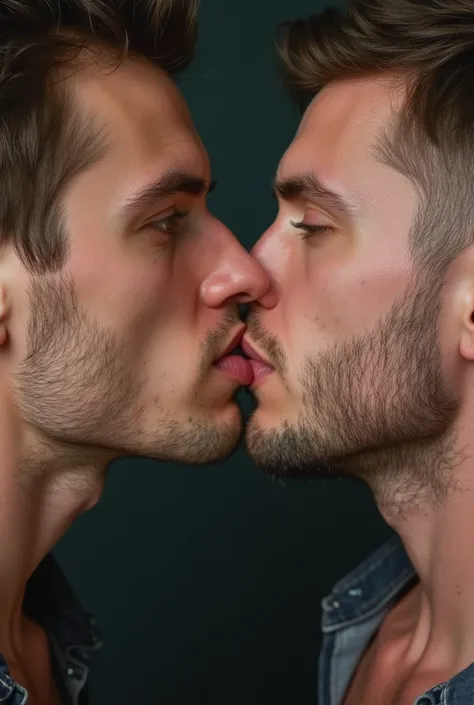 Two men licking each other eye lids

