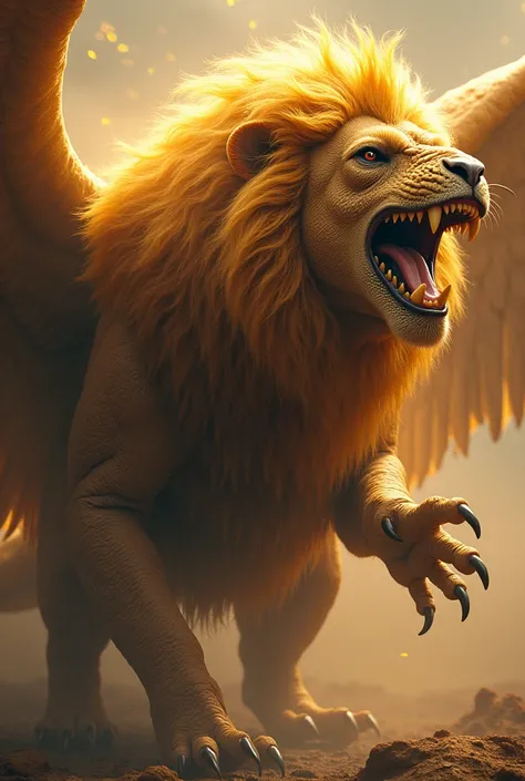  Epic scenario hyper realistic image In an epic fusion between the power of the Lion ,  the ferocity of T . Rex,  the majesty of the Eagle and the strength of Zeus ,  an unbeatable creature ,  an entity of unparalleled strength . her presence is immense , ...