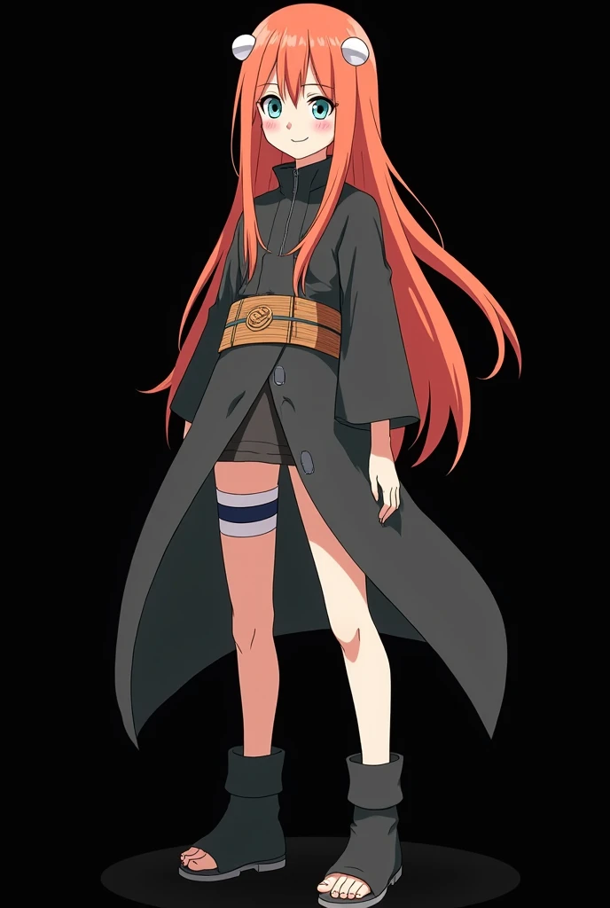 (photoanimenaruto:2.3), Female Character from Naruto, Age: .  full body . Made in anime style Naruto Shippuden . Height: 1,60 m,  Weight: 50 kg,  straight fire-colored hair with two white locks highlighted on the front. loose hair. pale skin. Nose style ma...