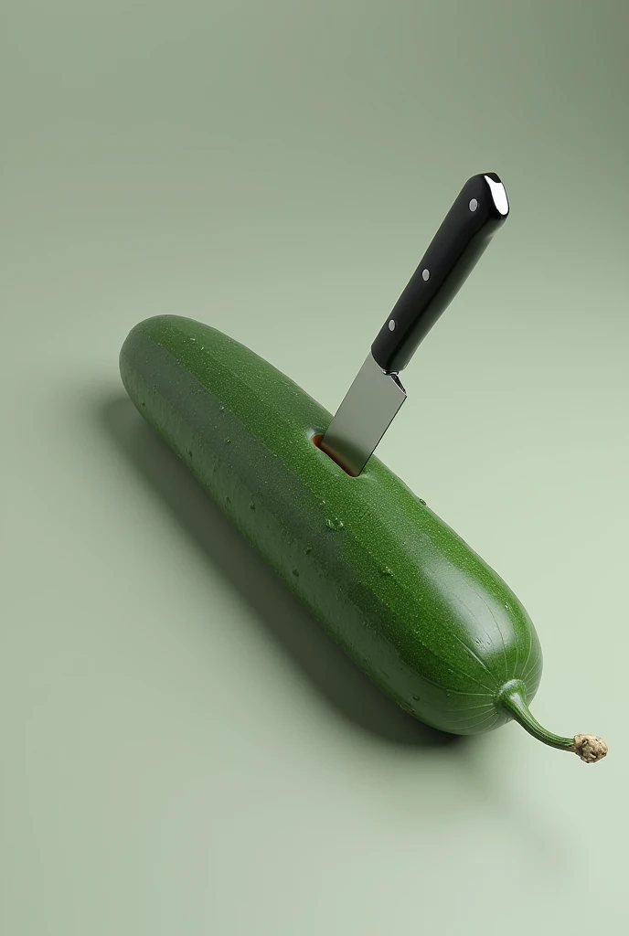 Dead cucumber with a knife stuck in. realistic