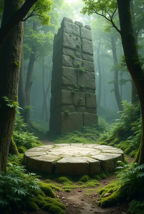  Tall natural stone platform, round in the middle of the forest 