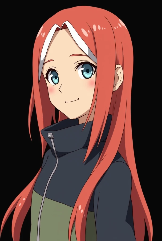 (photoanimenaruto:2.3), Female Character from Naruto, Age: .  full body . Made in anime style Naruto Shippuden . Height: 1,60 m,  Weight: 50 kg,  straight fire-colored hair with two white locks highlighted on the front. loose hair. pale skin. Nose style ma...