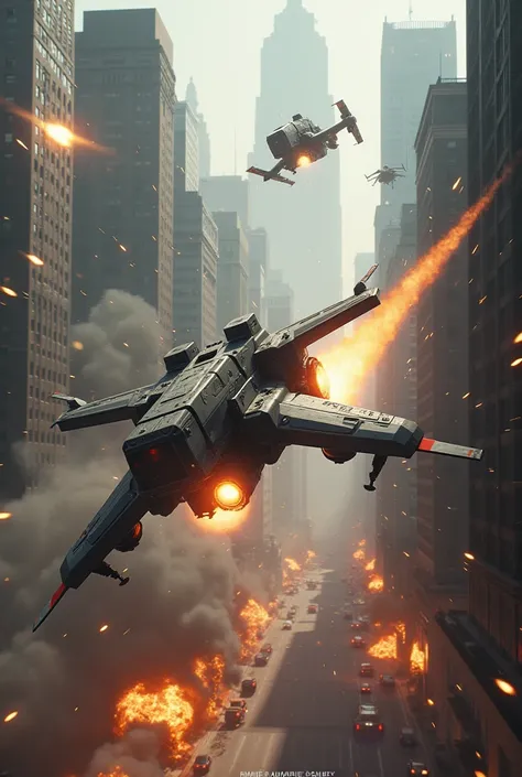 Explosive combat drones flying in the city 